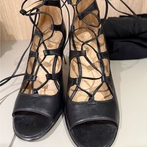 Coach Black Lace-Up Open-Toe Heels with Crisscross Straps